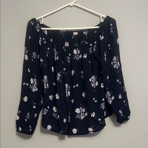 Hollister Navy Floral Off-Shoulder Blouse